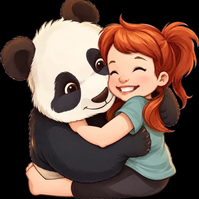 A smiling girl hugging a big panda